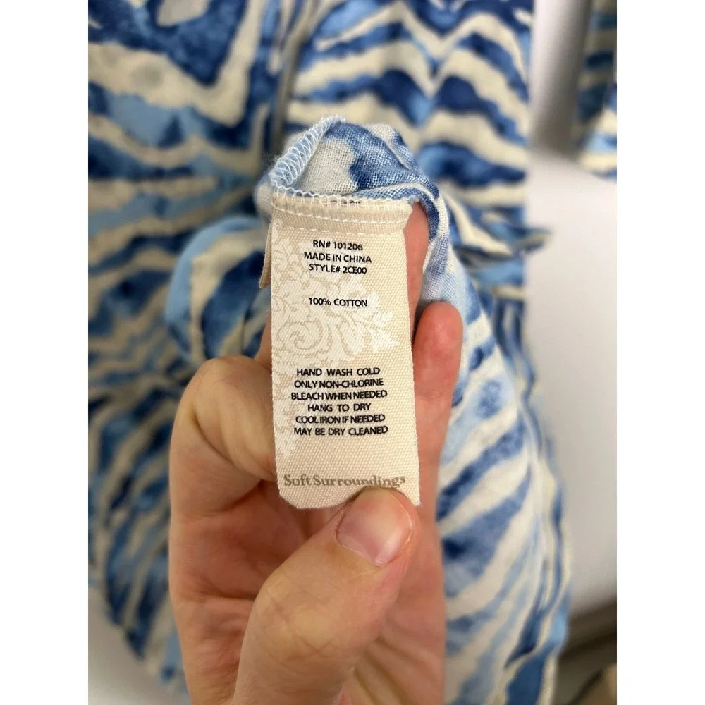 Soft Surroundings Mercado Gauze A-line dress Women's S Blue White Zebra Cotton - Picture 8 of 10